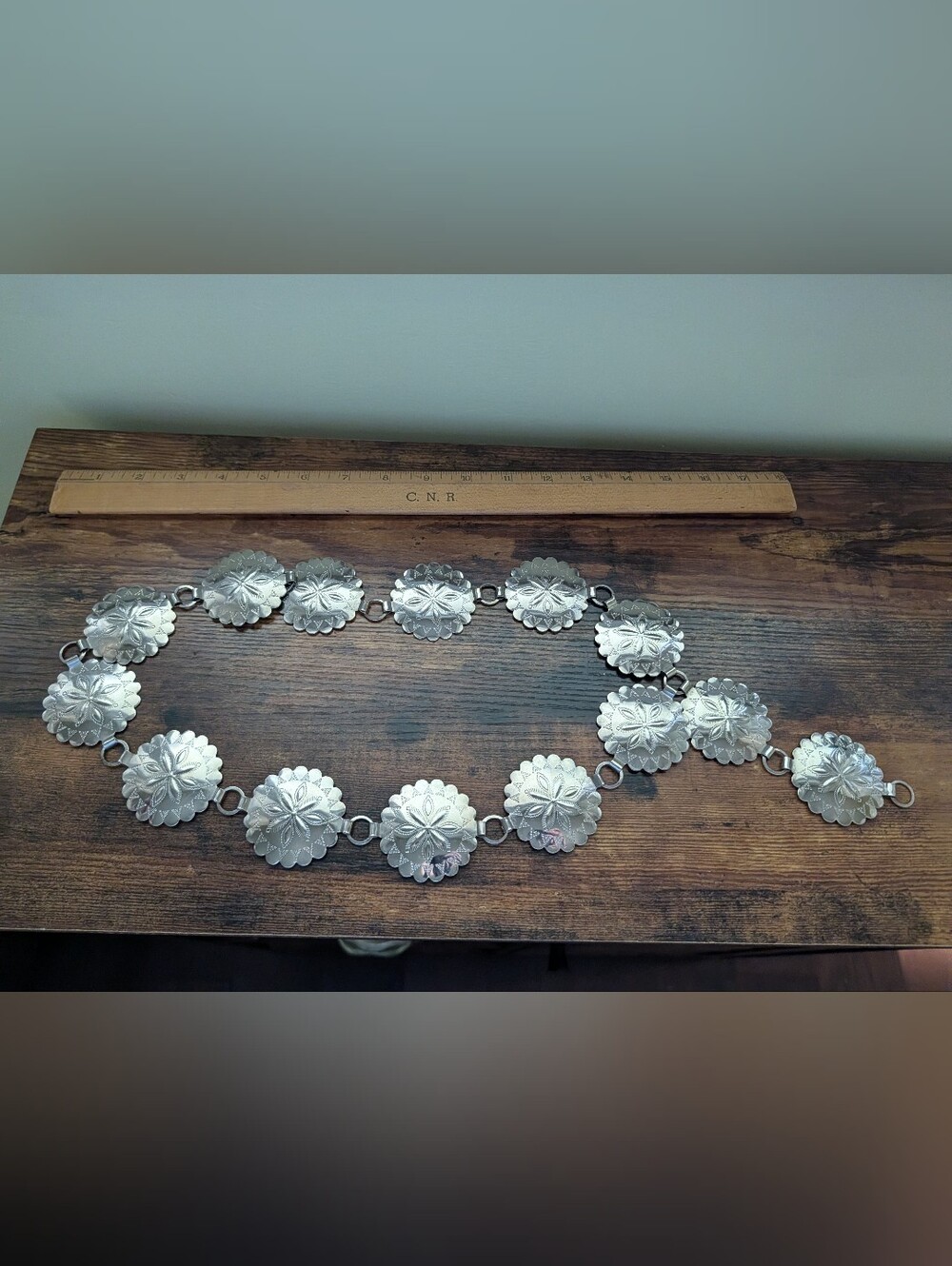 Silver Floral Concho Link Belt Western Style